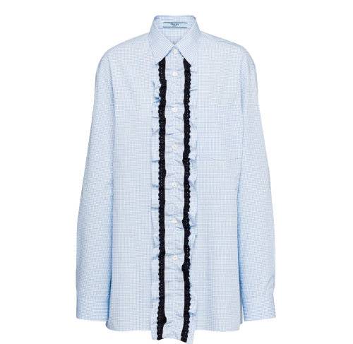 프릴 디테일 깅엄체크 셔츠. 235만 원 프라다.