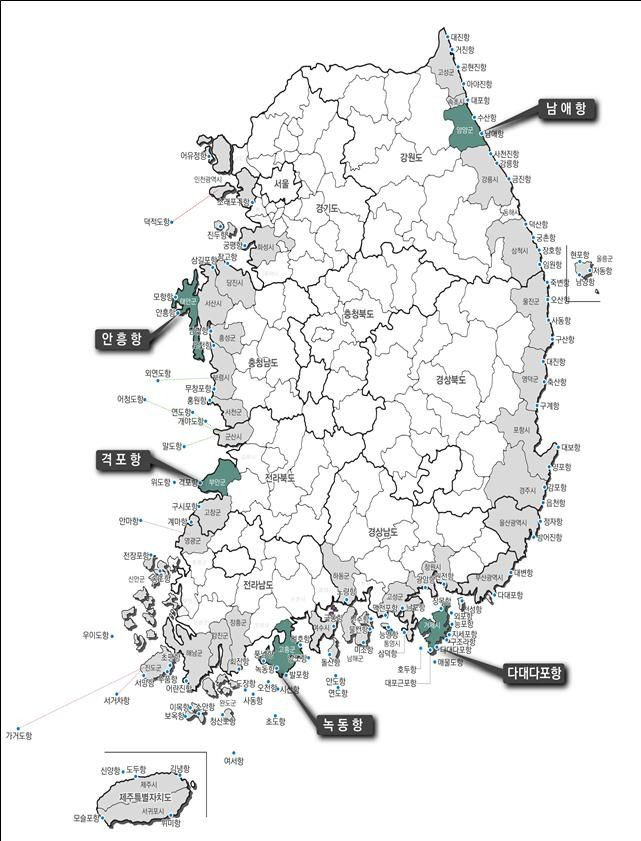 CLEAN 국가어항 시범사업 대상어항 위치도 ⓒ해수부