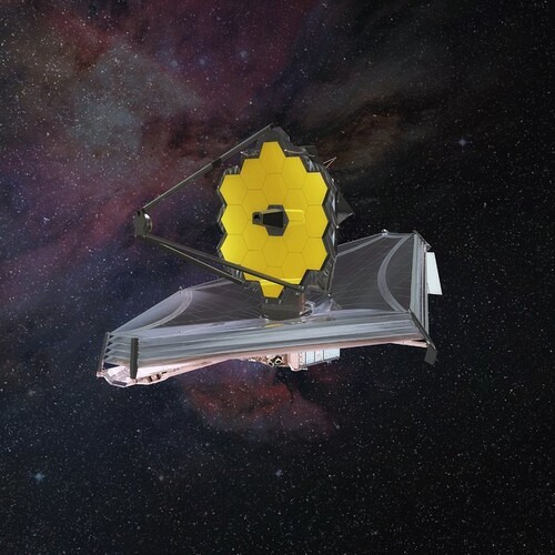 지난 7월 우주 관측 활동을 시작한 제임스웹 우주망원경(JWST)의 개념도. 우주망원경 이름을 따온 제임스 웹 전 나사 국장이 1950~60년대 동성애자 혐오와 차별 정책에 관여했다는 의혹이 제기되면서, 천문학계에서는 진상 조사와 개명을 요구하는 주장이 나오고 있다. 미국 항공우주국(NASA) 제공