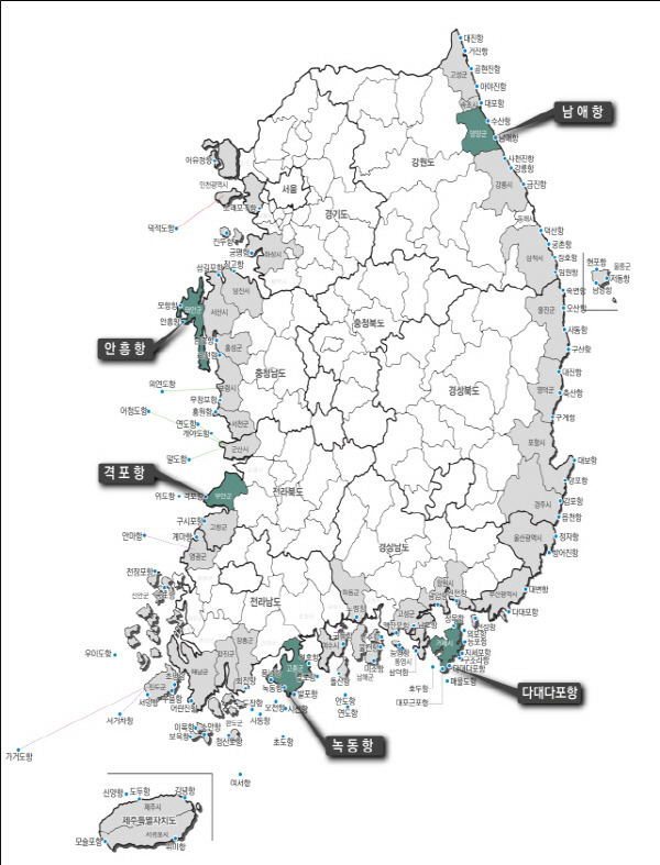 클린  국가어항 시범사업 대상어항 위치도. 해양수산부 제공