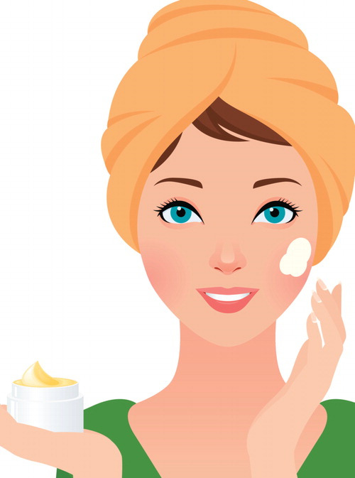 Stock vector illustration of a portrait of a girl uses a cosmetic facial cream