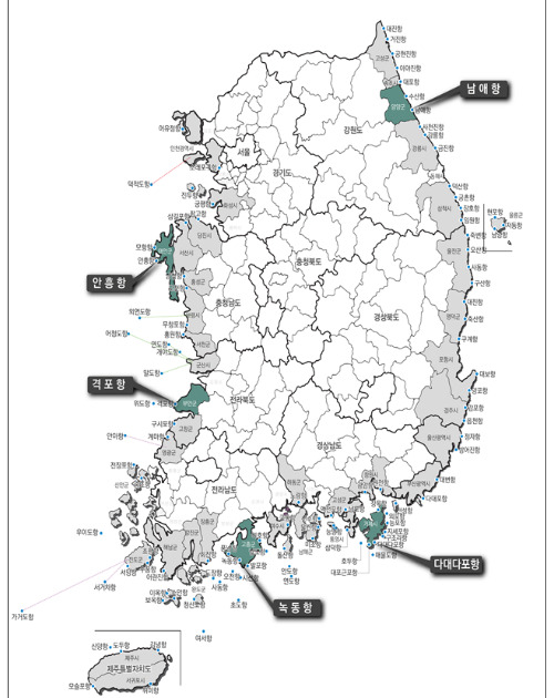 CLEAN 국가어항 시범사업 대상어항 위치도. 해수부 제공