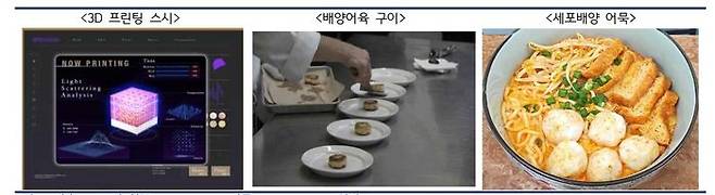 주요 푸드테크 선진국 블루푸드 활용사례 ⓒKMI(자료, 좌측부터 일본 Open Meals·미국 Finless Foods·싱가포르 Unami Meats)