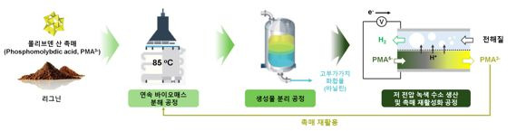 포항공과대(POSTECH) 화학공학과 김동표 교수팀이 울산과학기술원(UNIST) 에너지화학공학과 류정기 교수팀과 공동으로 개발한 폐목재 분해 및 그린 수소 생산을 위한 연속 공정법. POSTECH 제공