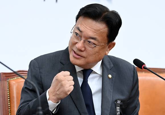 정진석 국민의힘 비상대책위원장이 지난 1일 오전 서울 여의도 국회에서 필립 골드버그 주한미국대사를 접견, 발언을 하고 있다. [사진=김성진 기자]