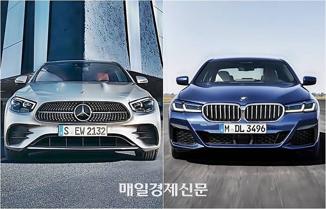 벤츠 E클래스(왼쪽)와 BMW 5시리즈 [사진출처=벤츠, BMW]