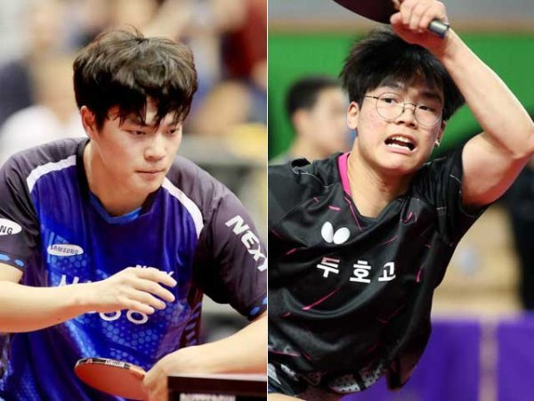 조승민(왼쪽), 임유노. 사진 | 국제탁구연맹(ITTF), 삼성생명 탁구단