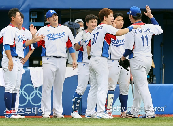 지난 2020 도쿄올림픽 당시의 한국 야구 대표팀 / 사진=Gettyimages 제공