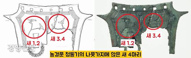 청동기에 잔뜩 묻은 녹을 제거하자 반전의 모양이 보이기 시작했다. 나뭇가지 끝에 새 두 마리씩 앉아 마주 보고 앉아 있었다.|국립중앙박물관 제공