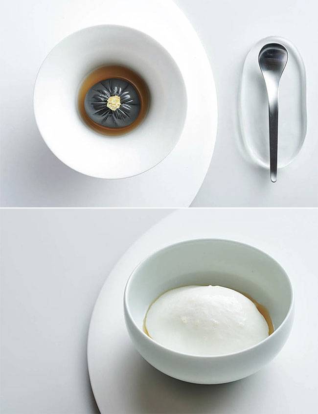 흑임자 두부(위)와 아몬드 푸딩. 사진 모수