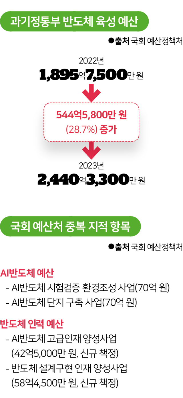 국회 예산정책처가 지적한 2023년도 과기정통부 반도체 예산 중복 우려 항목. 그래픽=김대훈 기자