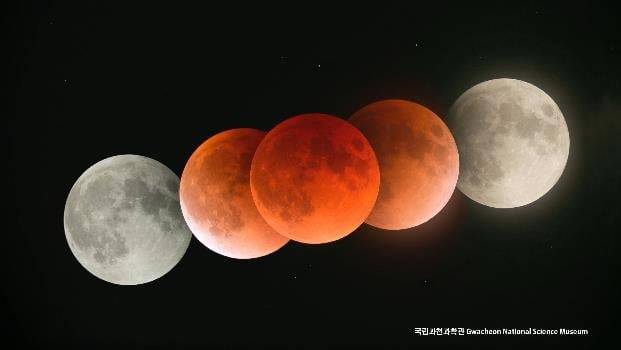 2018년 개기월식 진행 사진 / 사진=연합뉴스(국립과천과학관 제공)
