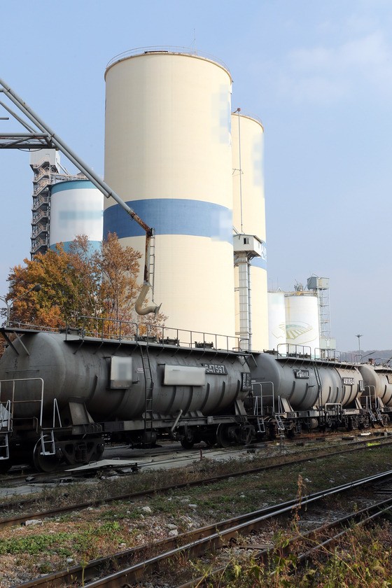 Trains stand still near Obong Station in Uiwang, Gyeonggi, on Tuesday. The Korea Railroad Corporation (Korail) suspended trains of large cement companies near Obong Station for the time being in order to investigate the accident that took the life of a Korail worker on Nov. 5. [YONHAP]