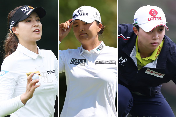 미국 여자프로골프(LPGA) 투어 펠리컨 위민스 챔피언십과 CME그룹 투어 챔피언십 우승에 도전하는 전인지 고진영 김효주(왼쪽부터). 뉴시스