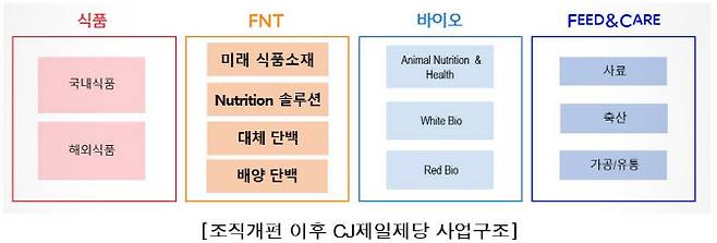 CJ제일제당 조직개편 이후 CJ제일제당 사업구조. (사진=CJ제일제당)