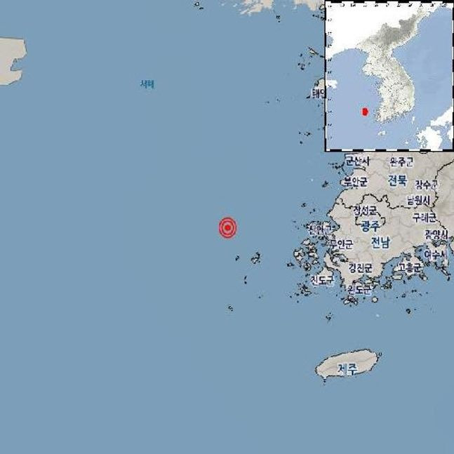 13일 낮 12시17분 41초 전남 신안군 흑산도 북서쪽 55km 해역에서 규모 2.1의 지진이 발생했다.ⓒ기상청