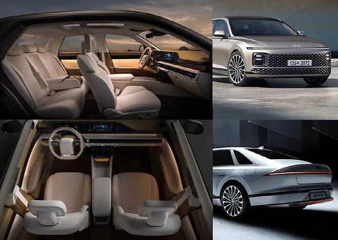 ‘디 올 뉴 그랜저‘ 실내 모습(좌), 전후방 모습(우)(사진=현대차)