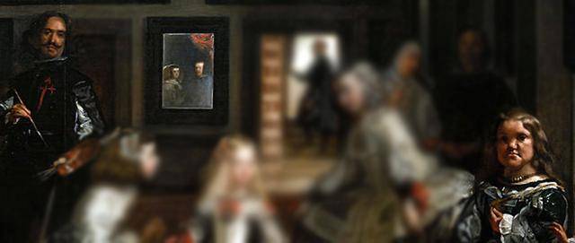 작품 속 인물들 중에서 바른 자세로 정면을 바라보고 있는 사람은 화가 벨라스케스와 마리아-바르볼라 둘 뿐이다. 멀리 거울에 흐릿하게 비친 국왕 부부가 서 있는 위치가 이 현장을 바라보고 있는 사람의 위치가 된다.