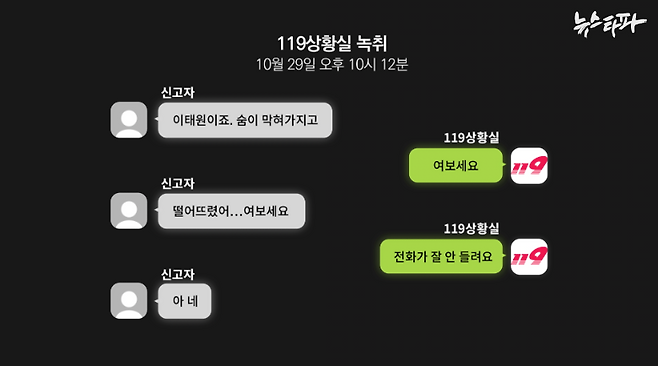 ▲참사 발생 시각 이전에 걸려온 119 신고 전화 녹취 내용