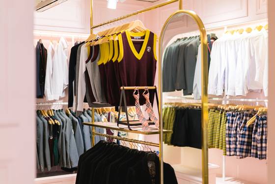 School uniforms at a uniform rental shop in Songpa District, southern Seoul [GAMSUNG GYOBOK]