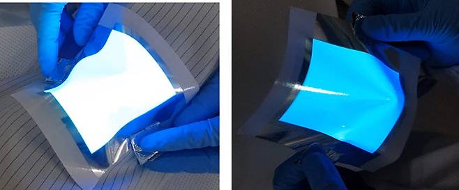 KAIST 등 연구진이 개발한 섬유기반 웨어러블 청색 OLED 광원