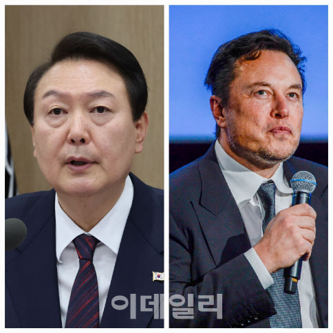 윤석열 대통령과 일론 머스크 CEO가 23일 화상 면담을 진행했다.(사진=연합뉴스/로이터)