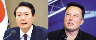 윤석열 대통령(왼쪽)과 일론 머스크 테슬라 최고경영자(CEO). [연합]