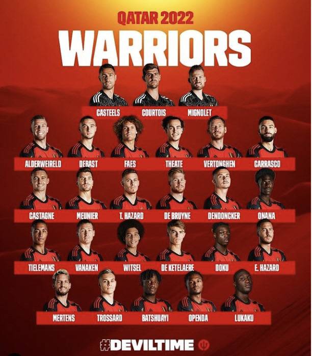 벨기에 대표팀 명단. 벨기에축구협회 트위터 캡처