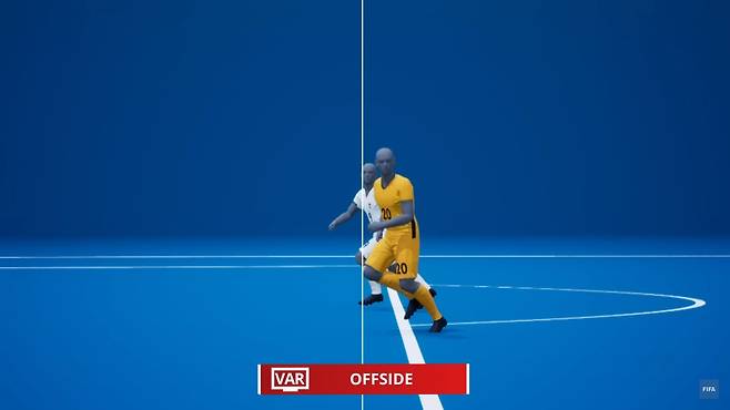 2022 카타르 월드컵에 적용되는 반자동 오프사이드 판독 기술(SAOT)이 만들어낸 3D 영상. 오프사이드 여부를 현장 관중과 시청자들이 직관적으로 확인할 수 있다. /유튜브 캡처