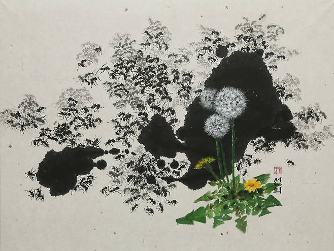 개미와 민들레 | 한지, 수묵담채 (79x6