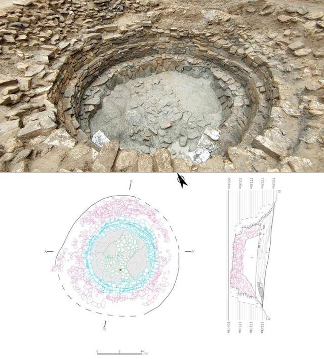 파사성 1호 집수지 모습(위 사진)과 평면 및 단면 실측도. 신라시대에 만들어지고 조선시대에 보수됐다. 한성문화재연구원 제공