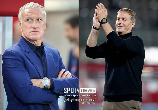 ▲ 디디에 데샹 프랑스 축구 대표팀 감독(왼쪽)과 카스페르 히울만 덴마크 대표팀 감독