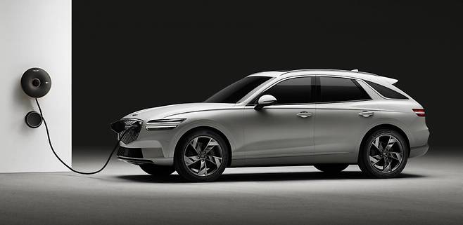 제네시스의 스포츠유틸리티차(SUV) GV70 전동화 모델이 유럽 자동차 전문지 평가에서 테슬라와 포드를 제쳤다. 27일 제네시스에 따르면 독일 자동차 전문매체 아우토 빌트는 최근 GV70·테슬라 모델Y·포드 머스탱 마하-E를 대상으로 한 전기차 경쟁 모델 비교평가에서 GV70에 최고 점수를 부여했다. 사진은 GV70 전동화모델. [연합]