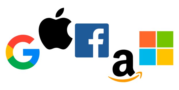 구글과 애플, 페이스북, 아마존, 마이크로소프트의 로고(왼쪽부터)를 함께 배치한 이미지 컷.