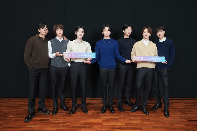 유니세프와 함께하는 ‘LOVE MYSELF’ 캠페인 5주년 기념 영상의 방탄소년단 /사진=유니세프한국위원회