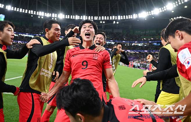 축구대표팀이 28일 오후 알라이얀의 에듀케이션 시티 스타디움에서 가나와 경기를 펼쳤다. 후반 조규성이 동점골을 넣었다. 환호하고 있는 조규성. 알라이얀(카타르)=송정헌 기자songs@sportschosun.com/2022.11.28/