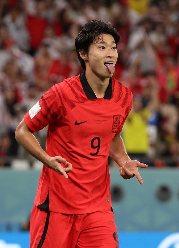 지난 28일(현지시간) 카타르 알라이얀 에듀케이션 시티 스타디움에서 열린 2022 카타르 월드컵 H조 2차전 대한민국과 가나의 경기, 조규성이 동점골을 넣고 세리머니를 하고 있다. [사진=뉴시스]