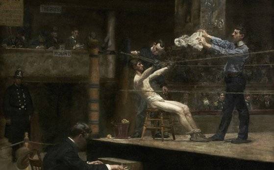 미국 화가 토머스 에이킨스의 작품 'Between Rounds'의 한 부분.
