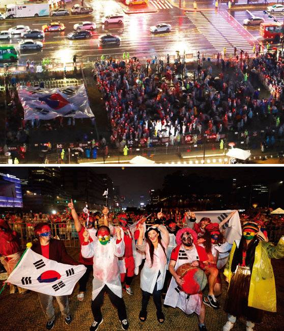 가나전이 있던 11월 28일 광화문광장 거리 응원에는 예년보다 확연히 적은 사람이 모였다. [뉴시스]