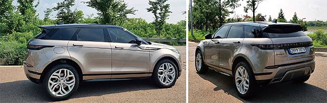 레인지로버 이보크의 옆모습과 뒷모습. 사진 고성민 기자