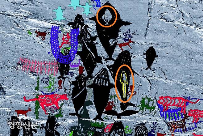 반구대 암각화의 그림 중에는  새끼를 밴 것 같은 고래가 보인다. 혹자는 새끼를 업고 있는 고래라 하고, 또 혹자는 고래에 기생하는 물고기라고도 한다. 또 작살을 맞은 고래도 보인다. 고래사냥의 증거로 거론된다.