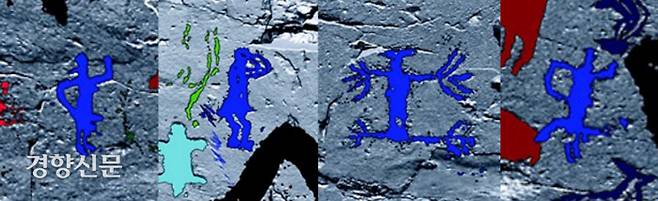 반구대 암각화에서는 고래잡이 모습은 물론, 성기가 과장되게 표현된 인물이 춤을 추는 장면도 보인다. 손·발가락을 쫙 편 인물상은 접신의 경지에 접어든 제사장 같다. 성기를 앞세우고 선 채로 나팔을 불고 있는 인물도 인상적이다.