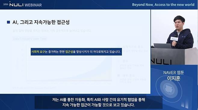 네이버가 5일 ‘2022 제10회 널리(NULI) 웨비나’를 개최하고 기업 및 학계의 전문가들과 인공지능(AI)과 등 첨단 기술을 적용한 디지털 정보 접근성 향상 방안을 소개했다.(사진=네이버 제공) *재판매 및 DB 금지