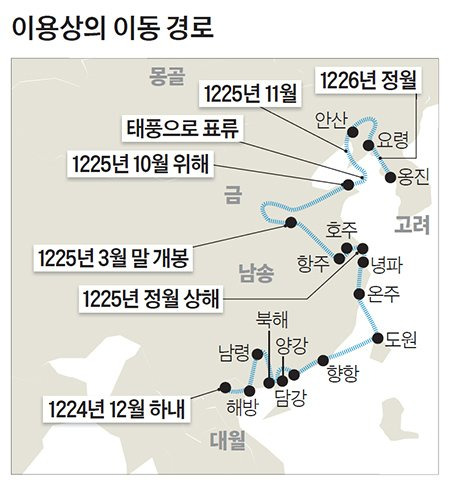 화산이씨 시조 이용상이 베트남(대월)에서 고려로 이동한 경로. 중앙포토