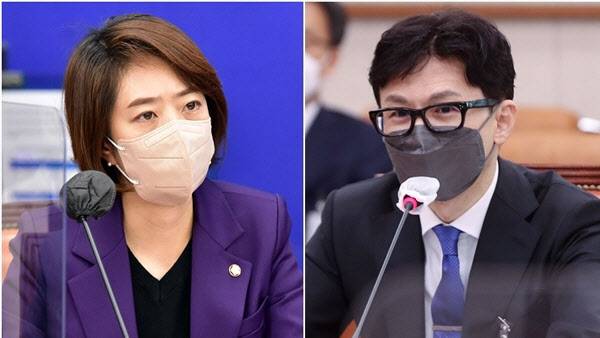 고민정 더불어민주당 최고위원, 한동훈 법무부 장관 (사진=연합뉴스)