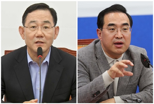 주호영(왼쪽) 국민의힘 원내대표와 박홍근 더불어민주당 원내대표. <연합뉴스>