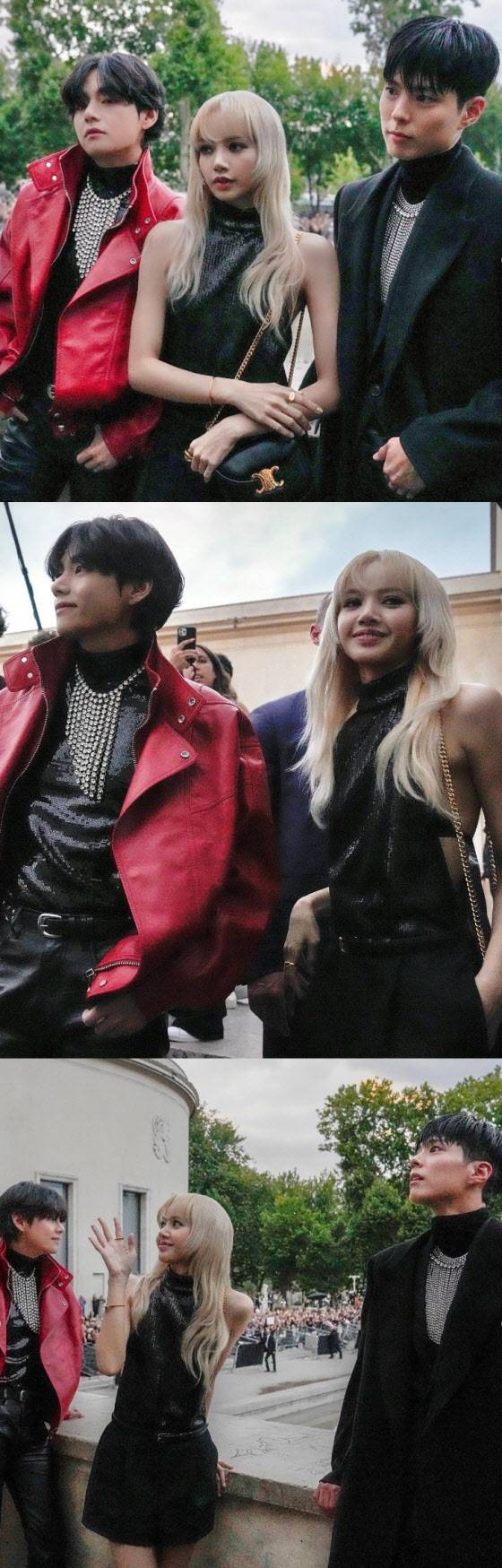 왼쪽부터 방탄소년단 뷔, 블랙핑크 리사, 배우 박보검(사진=하퍼스바자 재팬 공식 인스타그램)