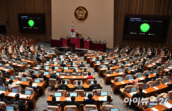 8일 오후 서울 여의도 국회에서 열린 본회의에서 민법 일부개정법률안(대안)이 통과되고 있다. [사진=김성진 기자]