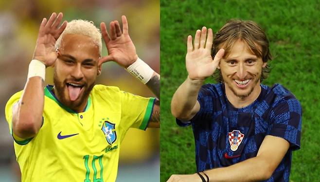 브라질과 크로아티아가 오는 10일 0시(한국시각) 카타르월드컵 8강전을 치른다. 사진은 브라질 네이마르와 크로아티아 루카 모드리치. /사진=로이터