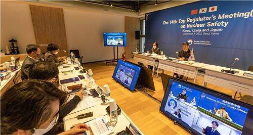 임승철 원자력안전위원회 사무처장이 9일 화상으로 열린 '제14차 한·중·일 원자력안전 고위규제자회의'(TRM)를 주재하고 있다. /원자력안전위원회 제공